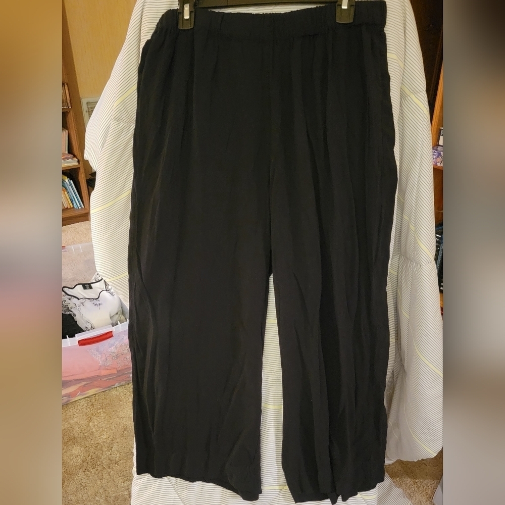 terra & sky 1X (16W-18W) Black Wide Leg Cropped Pants